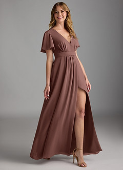 Azazie Zaniah Bridesmaid Dresses Espresso A-Line Chiffon Dress image3