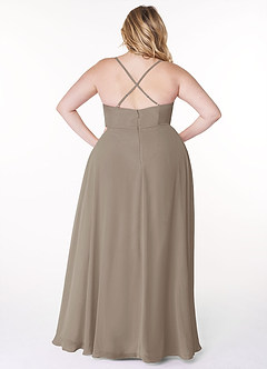 Azazie Naeem Bridesmaid Dresses Taupe A-Line V-Neck Ruffle Chiffon Dress image8