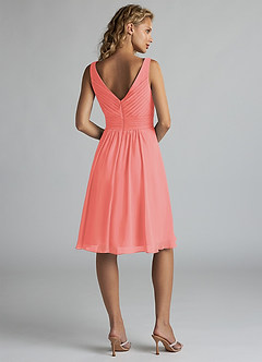 Azazie Grace Bridesmaid Dresses Coral A-Line Pleated Chiffon Dress image2