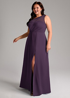 Azazie Phaedra Bridesmaid Dresses Plum A-Line One Shoulder Chiffon Dress image6