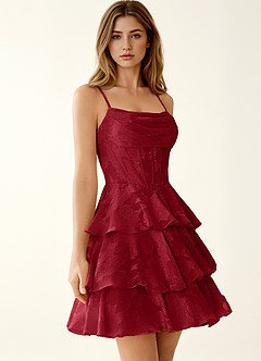 Rietta Ruby Red Floral Burnout Ruffles Mini Dress image3