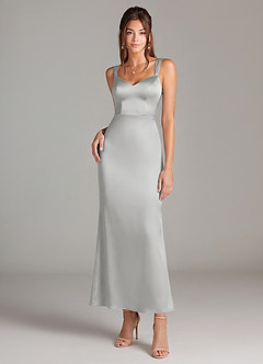 Azazie Denice Brautjungfernkleider Etui Plissee Stretch-Satin Kleid Silber image3