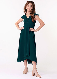 Azazie Posie Junior Pine A-Line Ruched Chiffon Dress image4