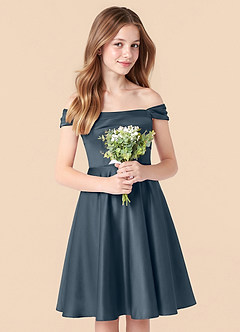 Azazie Amira Junior Twilight A-Line Pleated Stretch Satin Dress image5