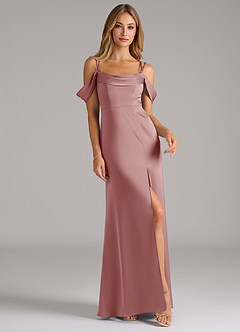 Azazie Callan Bridesmaid Dresses Dusty Rose A-Line Pleated Stretch Satin Convertible Dress image4