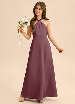 Azazie Beah Junior Sangria A-Line Pleated Stretch Satin Dress image2