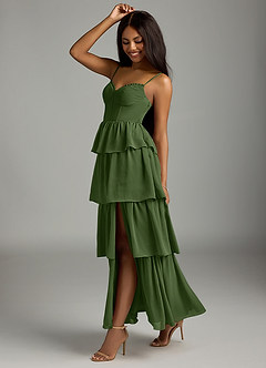 Azazie Kaiden Bridesmaid Dresses Olive A-Line Sweetheart Neckline Chiffon Dress image4