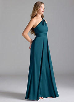 Azazie Dallas Bridesmaid Dresses Ink Blue A-Line One Shoulder Stretch Satin Dress image4