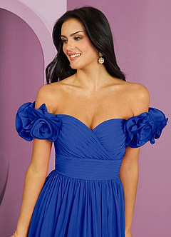 Barbie ♥ Azazie Jurken voor bruidsmeisjes Converteerbaar Jurk van Chiffon met A-Lijn Off the Shoulder Koningsblauw image21