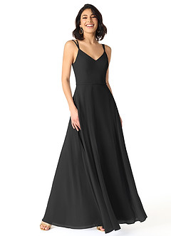 Azazie Janine Vestidos de damas de honor Vestido de Negro de Gasa de Corte en A con Cuello en V image1