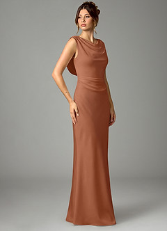 Azazie Kieryn Vestidos de damas de honor Vestido de Bronceador de Satén Elástico de Corte Sirena con Plisado image3
