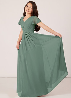 Azazie Peony Junior Eucalyptus A-Line Pleated Chiffon Dress image4