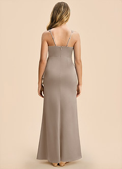 Azazie Adrienne Junior Taupe Sheath Pleated Stretch Satin Dress image2