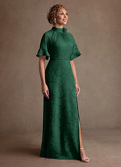 Azazie Hypatia 신부의 어머니 드레스 쉬스 주름진 플로럴 번아웃 플로어 길이 드레스 image4