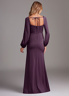 Azazie Charissa Bridesmaid Dresses Plum Sheath Long Sleeve Stretch Satin Dress image8