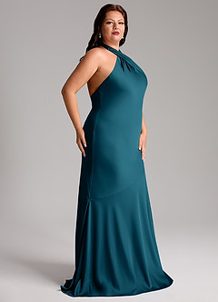 Azazie Lorena Bridesmaid Dresses Ink Blue Mermaid Pleated Stretch Satin Dress image11