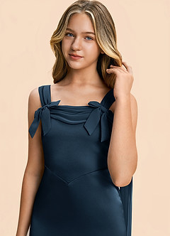 Azazie Chelsea Junior Dark Navy Sheath Pleated Stretch Satin Dress image7
