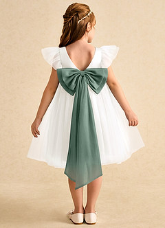 Azazie Munchkin Robe Demoiselle D'honneur Fillette Robe Trapèze en Tulle Arc Ivoire Eucalyptus image1