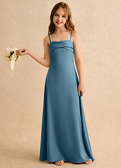 Azazie Mirabella Girls Formal Blumenmädchenkleider Etui Herzausschnitt Stretch-Satin Kleid Bermudablau image3