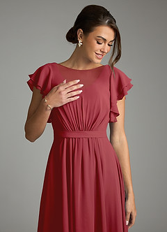 Azazie Daphne Modest Bridesmaid Dresses A-Line Ruffled Chiffon Floor-Length Dress image5