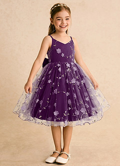Azazie Junebug Blumenmädchenkleider Ballkleid Spaghetti Riemen Tüll Kleid Traube image5