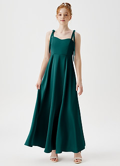 Azazie Rosey Junior Peacock A-Line Sweetheart Neckline Stretch Satin Dress image4