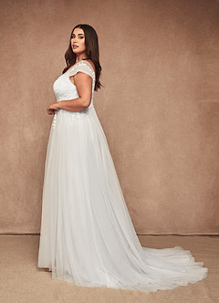 Azazie Bellisima Vestidos de novia Vestido de Diamante Blanco de Tul de Corte en A con Cuello en V image4