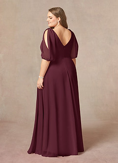 Azazie Bronwyn vestidos de madre de la novia Vestido de Cabernet de Gasa de Corte En A con Cuello de pico fruncido image9