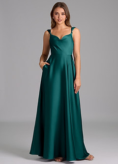 Azazie Beatrice Bridesmaid Dresses Peacock A-Line Sweetheart Neckline Stretch Satin Dress image1