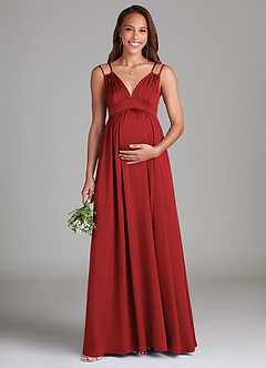 Azazie Emree Robes de demoiselle d'honneur de maternité Robe Trapèze avec poches Longueur ras du sol Satin extensible image1