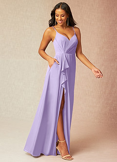 Azazie Kyedae Bridesmaid Dresses Lilac A-Line V-Neck Pleated Chiffon Dress image3