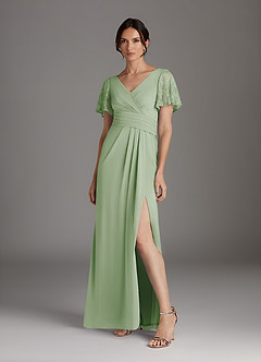 Azazie Jannie Mother of the Bride Dresses Dusty Sage A-Line V-Neck Lace Stretch Chiffon Dress image3