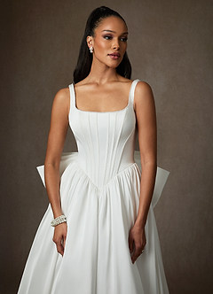 Azazie Cyanne Wedding Dresses Diamond White Ball-Gown with Pockets Stretch Satin Dress image4