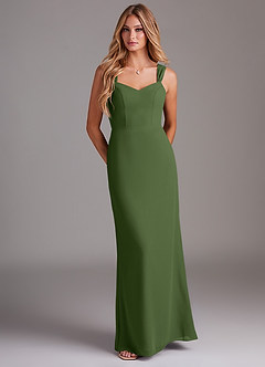 Azazie Denice Bridesmaid Dresses Olive Sheath Pleated Chiffon Dress image1