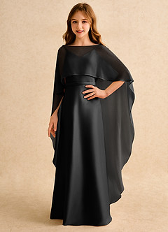 Azazie Fishie Girls Formal Abiti da Ragazza di Fiori Abito A-Line in Raso Opaco Nero image1