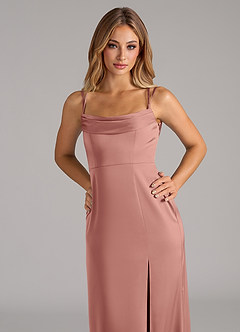 Azazie Callan Bridesmaid Dresses Rosette A-Line Pleated Stretch Satin Convertible Dress image7