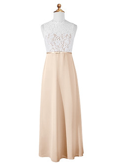 Azazie Rana Junior White Alabaster A-Line Lace Chiffon Dress image5