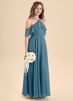 Azazie Tessabelle Junior Bermuda A-Line Off the Shoulder Chiffon Dress image5
