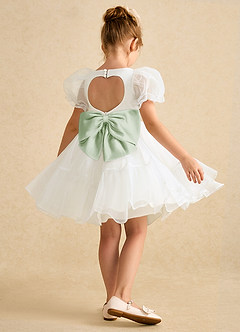 Azazie Debbie Robe Demoiselle D'honneur Fillette Robe Princesse en Organza Encolure en Forme de Cœur Ivoire Sauge Poussiéreuse image6