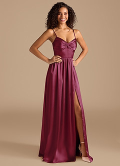 Azazie Zeya Bridesmaid Dresses Burgundy A-Line Pleated Metallic Satin Dress image6