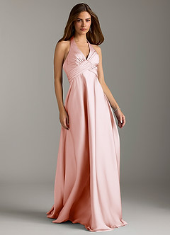 Azazie Tessie Bridesmaid Dresses Blushing Pink A-Line Pleated Stretch Satin Dress image1