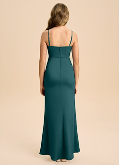 Azazie Buzzy Junior Pine Sheath Pleated Stretch Satin Dress image2