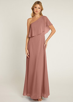 Azazie Lizzy Bridesmaid Dresses Cedar Rose A-Line One Shoulder Chiffon Dress image1