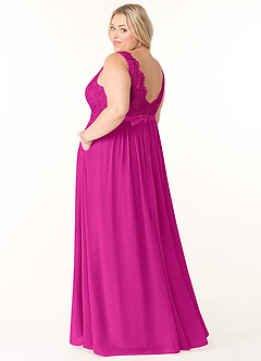 Azazie Elly Bridesmaid Dresses Fuchsia A-Line Lace Scoop Neck Chiffon Dress image10