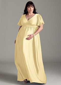 Azazie Verna vestidos de dama de honor de maternidad Vestido de Corte en A Volante Hasta el suelo Satén Elástico image9