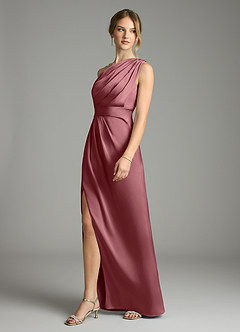 Azazie Emorie Venta Final Vestido de Rosa Del Desierto de Satén Elástico de Corte Recto con Hombro unilateral image3