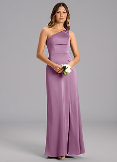 Azazie Phaedra Bridesmaid Dresses Wisteria A-Line One Shoulder Stretch Satin Dress image4