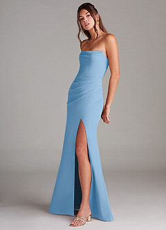 Azazie Leonis Bridesmaid Dresses Powder Blue Sheath Strapless Chiffon Convertible Dress image3