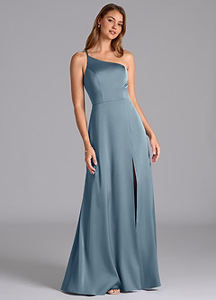Azazie Trina Kleider zum Anprobieren zu Hause A-Linie One-Shoulder Stretch-Satin Kleid Staubblau image1