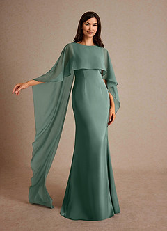 Azazie Milfred Mother of the Bride Dresses Eucalyptus Sheath Boatneck Stretch Satin Dress image4